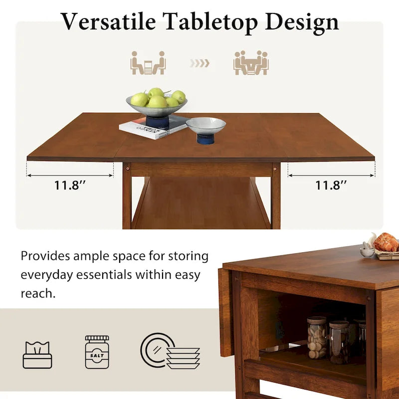 Table de salle à manger à abattants de style campagnard marron/naturel pour 2 à 4 personnes