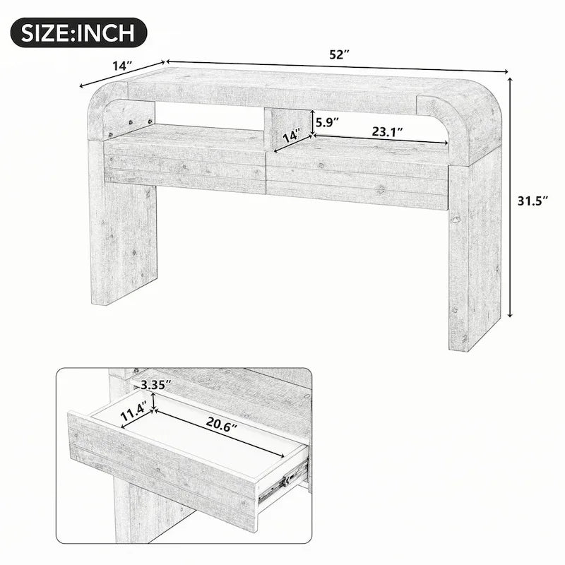 Natural Wood Wash 2-Drawer Console Table with Open Shelves, 1-Person Assembly