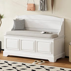 Banc de rangement pour chaussures rétro avec coussin, 2 places, Blanc / Expresso / Bleu marine antique