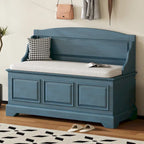 Banc de rangement pour chaussures rétro avec coussin, 2 places, Blanc / Expresso / Bleu marine antique