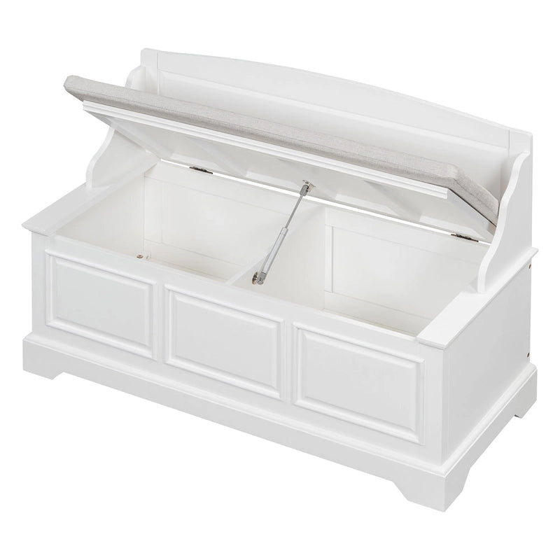 Banc de rangement pour chaussures rétro avec coussin, 2 places, Blanc / Expresso / Bleu marine antique