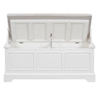 Banc de rangement pour chaussures rétro avec coussin, 2 places, Blanc / Expresso / Bleu marine antique