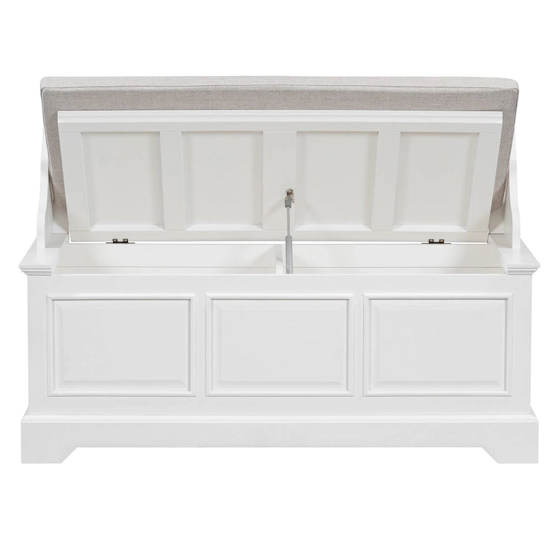 Banc de rangement pour chaussures rétro avec coussin, 2 places, Blanc / Expresso / Bleu marine antique