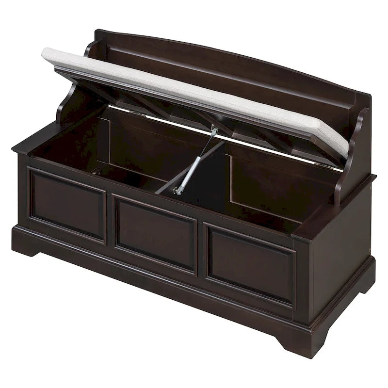 Banc de rangement pour chaussures rétro avec coussin, 2 places, Blanc / Expresso / Bleu marine antique