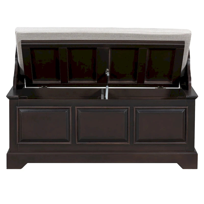 Banc de rangement pour chaussures rétro avec coussin, 2 places, Blanc / Expresso / Bleu marine antique