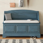 Banc de rangement pour chaussures rétro avec coussin, 2 places, Blanc / Expresso / Bleu marine antique