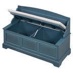 Banc de rangement pour chaussures rétro avec coussin, 2 places, Blanc / Expresso / Bleu marine antique