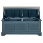 Banc de rangement pour chaussures rétro avec coussin, 2 places, Blanc / Expresso / Bleu marine antique
