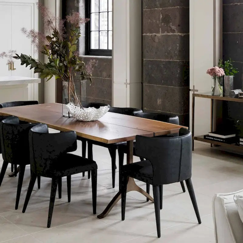 Chaise de salle à manger à dossier haut gris foncé / ivoire / noir – cuir PU et velours, un siège