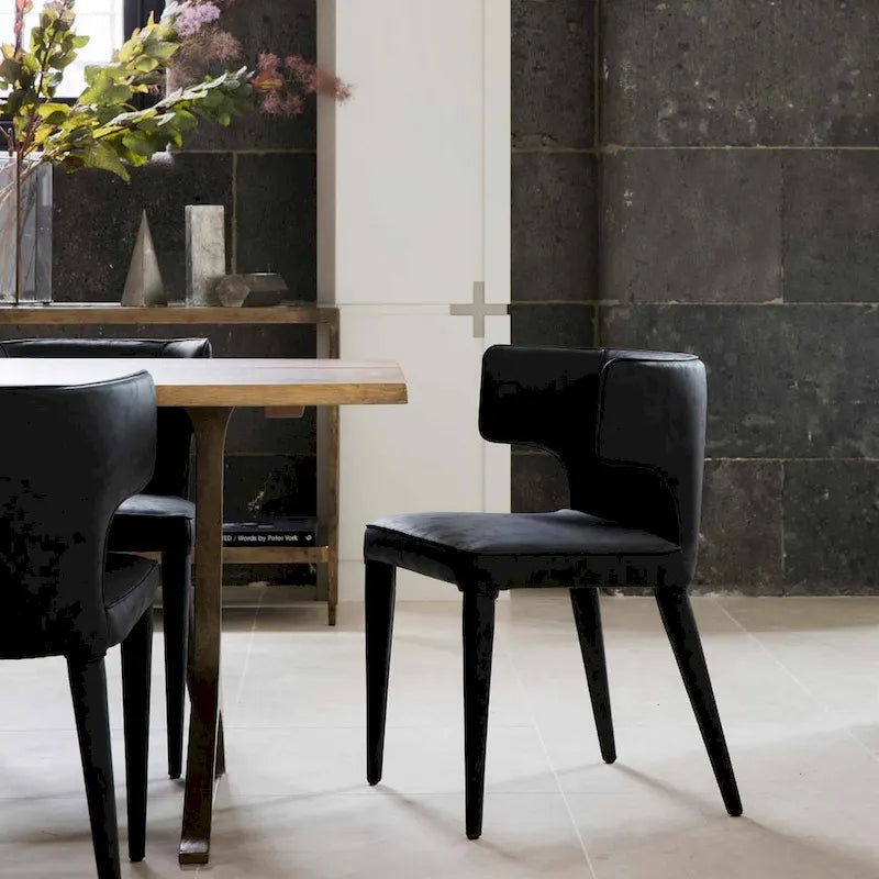 Chaise de salle à manger à dossier haut gris foncé / ivoire / noir – cuir PU et velours, un siège