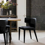 Chaise de salle à manger à dossier haut gris foncé / ivoire / noir – cuir PU et velours, un siège