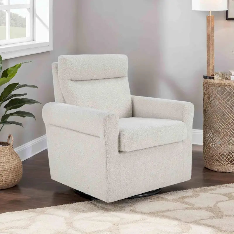 Fauteuil pivotant 1 place en tissu bouclette avoine/marron clair