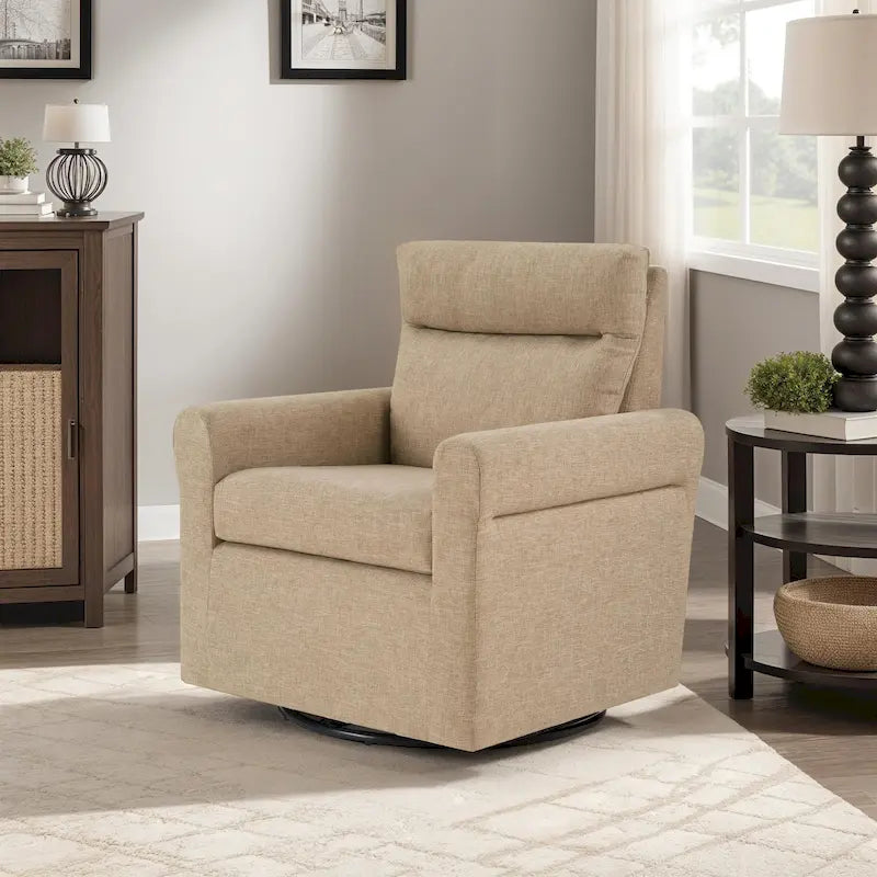 Fauteuil pivotant 1 place en tissu bouclette avoine/marron clair