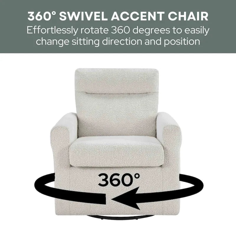 Fauteuil pivotant 1 place en tissu bouclette avoine/marron clair