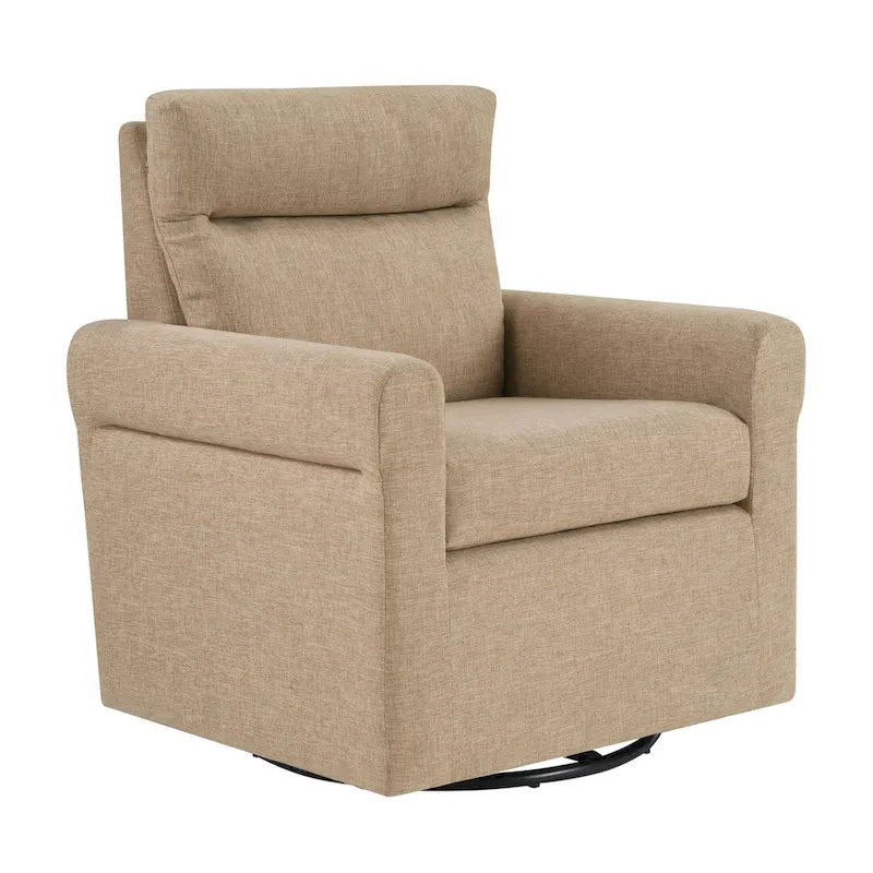 Fauteuil pivotant 1 place en tissu bouclette avoine/marron clair