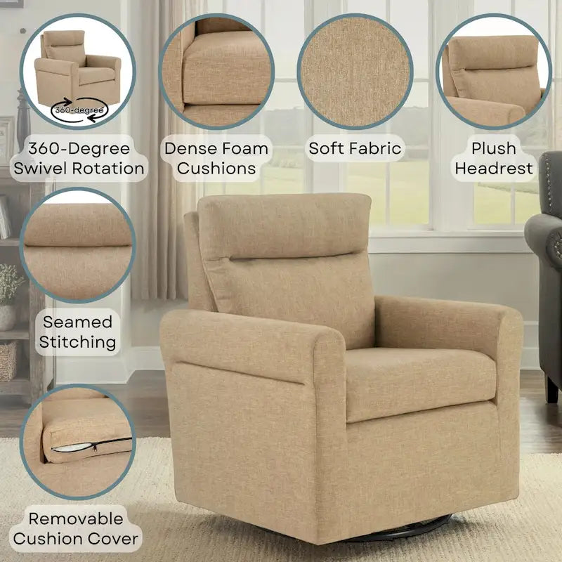 Fauteuil pivotant 1 place en tissu bouclette avoine/marron clair