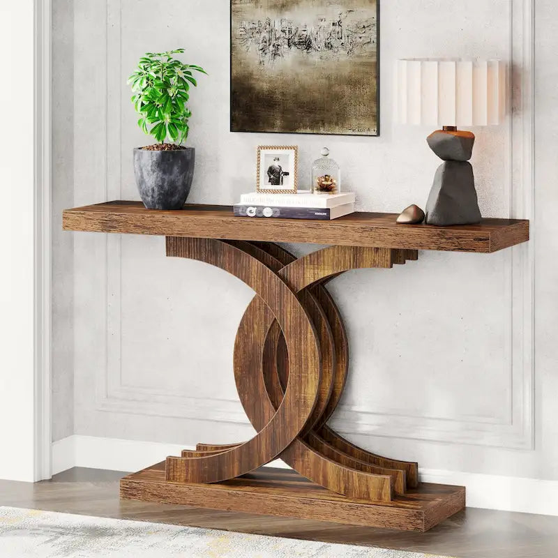 Table console de ferme grise / marron, 99 cm, assemblage par 1 personne
