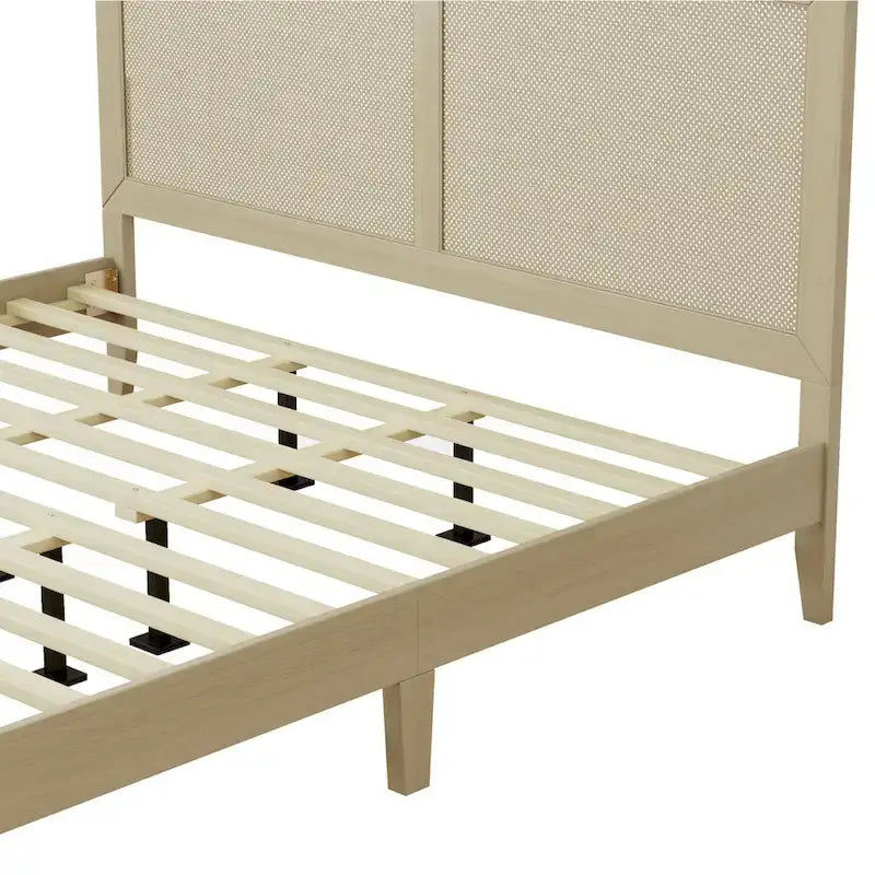 Natural King Platform Bed, Mid-Century Style, Sleeps 2