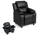 Fauteuil inclinable pour enfant en cuir PU noir avec accoudoir de rangement rabattable – 1 enfant