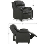 Fauteuil inclinable pour enfant en cuir PU noir avec accoudoir de rangement rabattable – 1 enfant