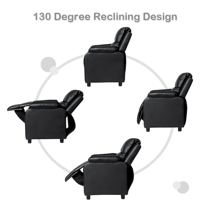 Fauteuil inclinable pour enfant en cuir PU noir avec accoudoir de rangement rabattable – 1 enfant