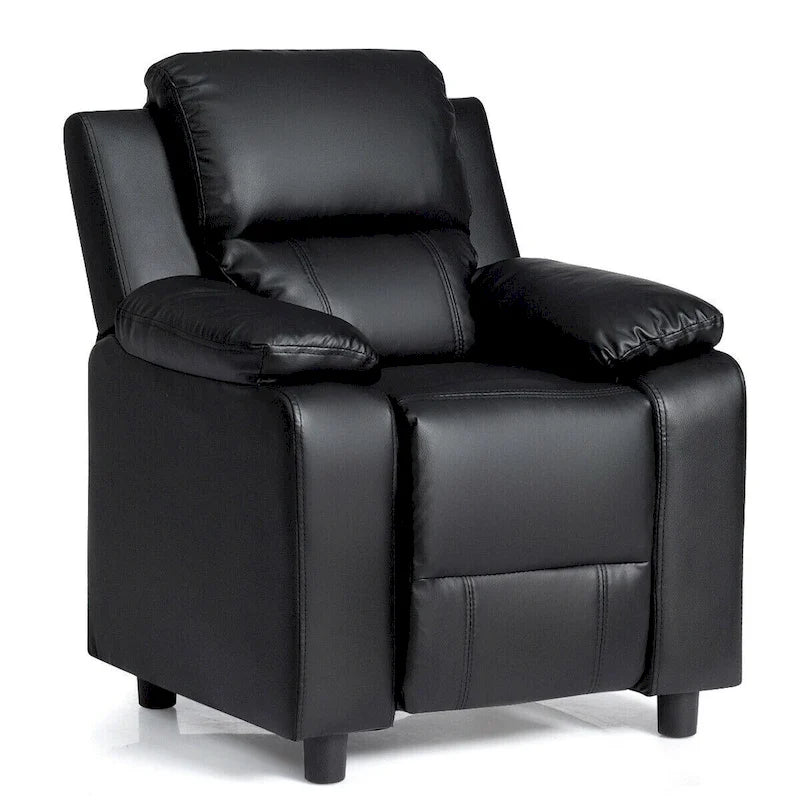 Fauteuil inclinable pour enfant en cuir PU noir avec accoudoir de rangement rabattable – 1 enfant
