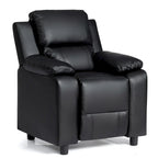 Fauteuil inclinable pour enfant en cuir PU noir avec accoudoir de rangement rabattable – 1 enfant