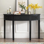 Console noire / bleu marine / blanc antique avec 3 tiroirs à rayures, assemblage par 1 personne, pour entrée et couloir