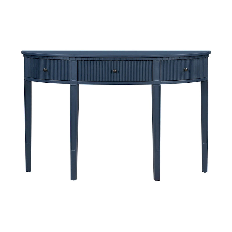 Black / Navy Blue / Antique White Console Table with 3 Stripe Drawers, 1-Person Assembly, for Entryway & Hallway
