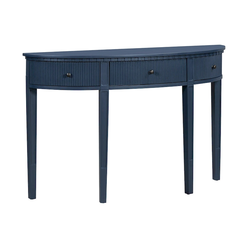 Black / Navy Blue / Antique White Console Table with 3 Stripe Drawers, 1-Person Assembly, for Entryway & Hallway