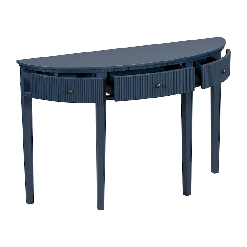 Console noire / bleu marine / blanc antique avec 3 tiroirs à rayures, assemblage par 1 personne, pour entrée et couloir