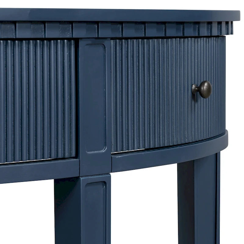 Console noire / bleu marine / blanc antique avec 3 tiroirs à rayures, assemblage par 1 personne, pour entrée et couloir