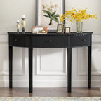Console noire / bleu marine / blanc antique avec 3 tiroirs à rayures, assemblage par 1 personne, pour entrée et couloir