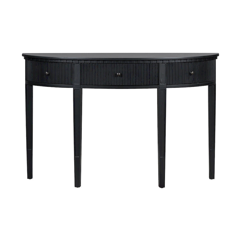 Console noire / bleu marine / blanc antique avec 3 tiroirs à rayures, assemblage par 1 personne, pour entrée et couloir