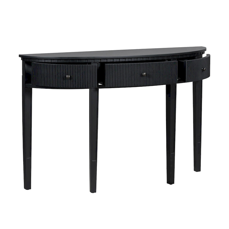 Console noire / bleu marine / blanc antique avec 3 tiroirs à rayures, assemblage par 1 personne, pour entrée et couloir
