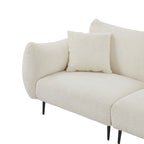 Causeuse 2 places en sherpa blanc avec cadre en bois et 2 oreillers