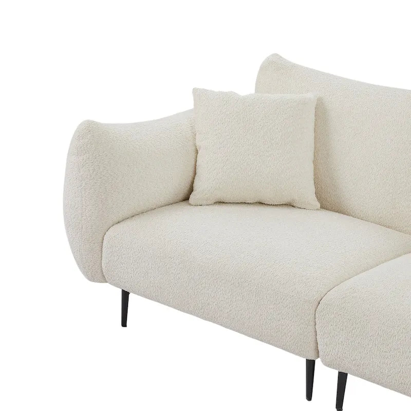 Causeuse 2 places en sherpa blanc avec cadre en bois et 2 oreillers