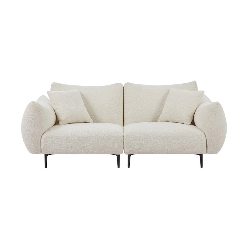 Causeuse 2 places en sherpa blanc avec cadre en bois et 2 oreillers