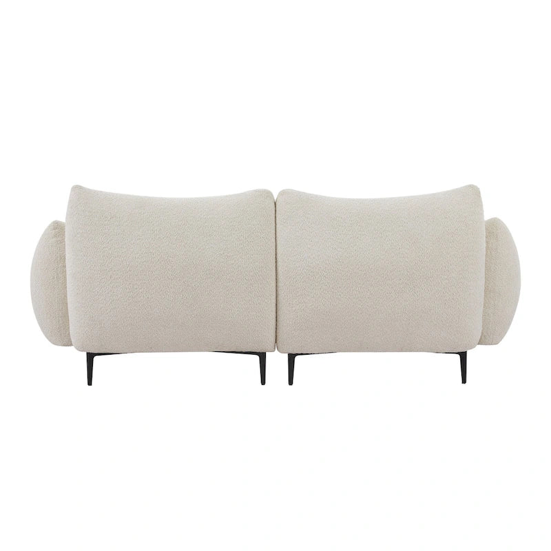 Causeuse 2 places en sherpa blanc avec cadre en bois et 2 oreillers