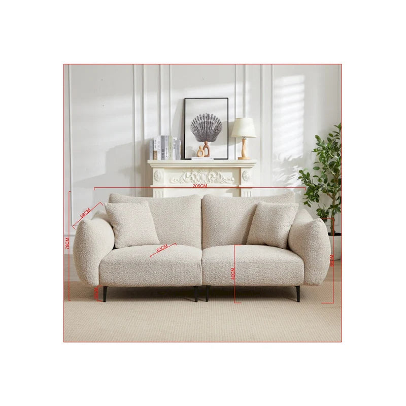 Causeuse 2 places en sherpa blanc avec cadre en bois et 2 oreillers