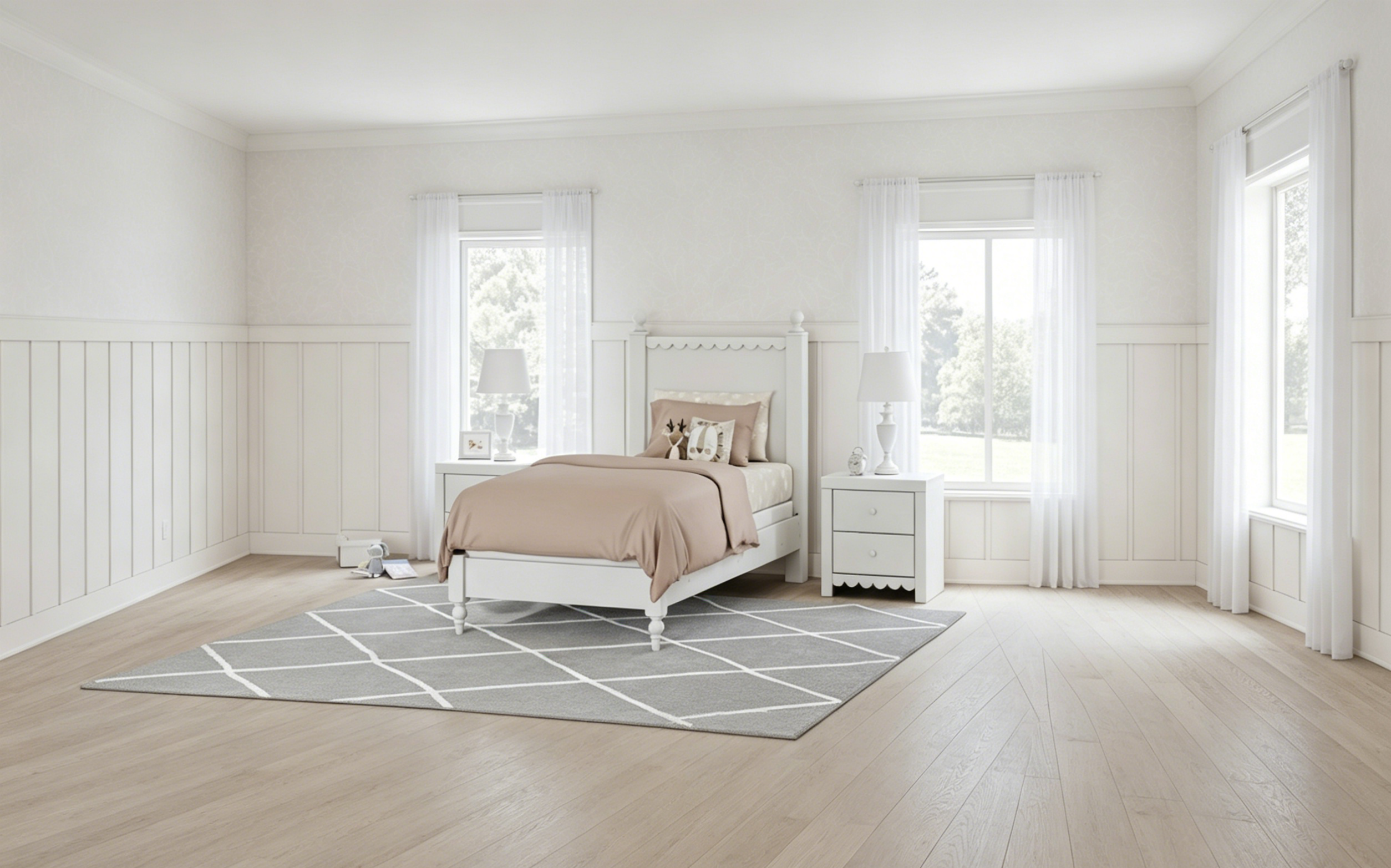 White Panel Headboard, Scalloped Style, Twin/Full, 1-Person