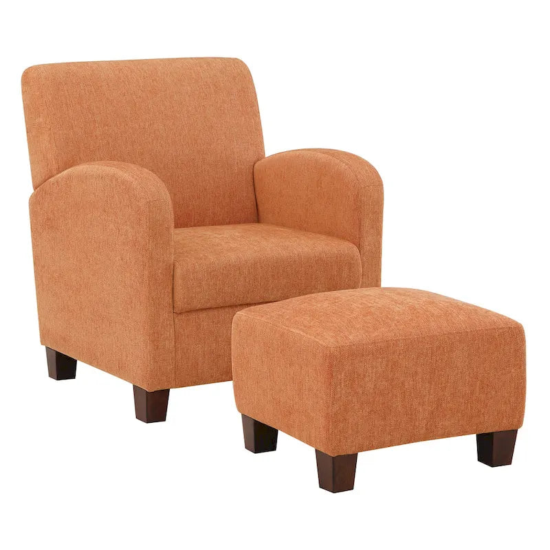 Fauteuil et pouf club à chevrons oranges, pieds expresso, 1 personne