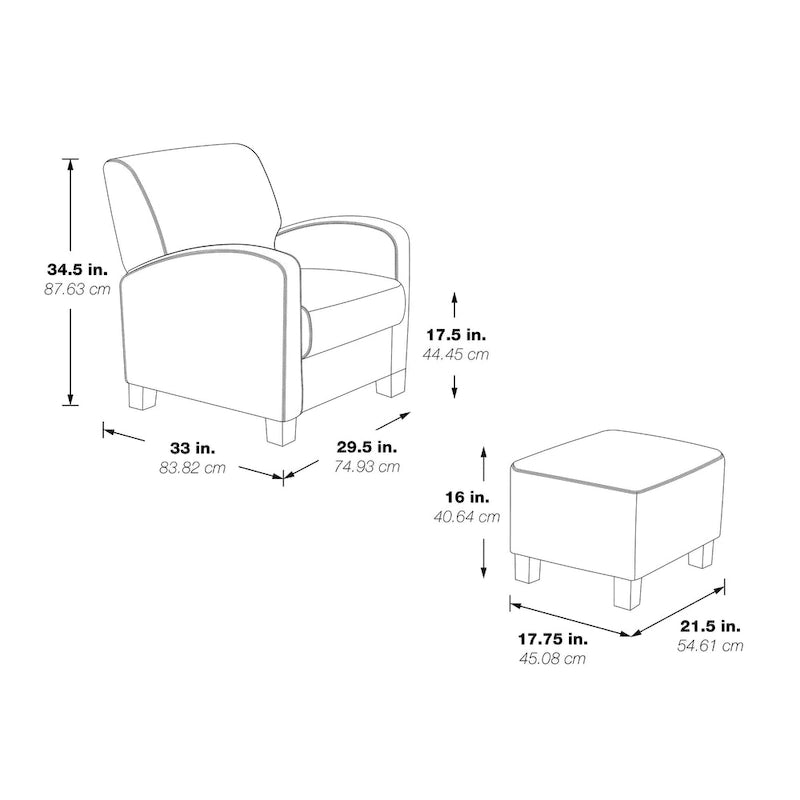 Fauteuil et pouf club à chevrons oranges, pieds expresso, 1 personne