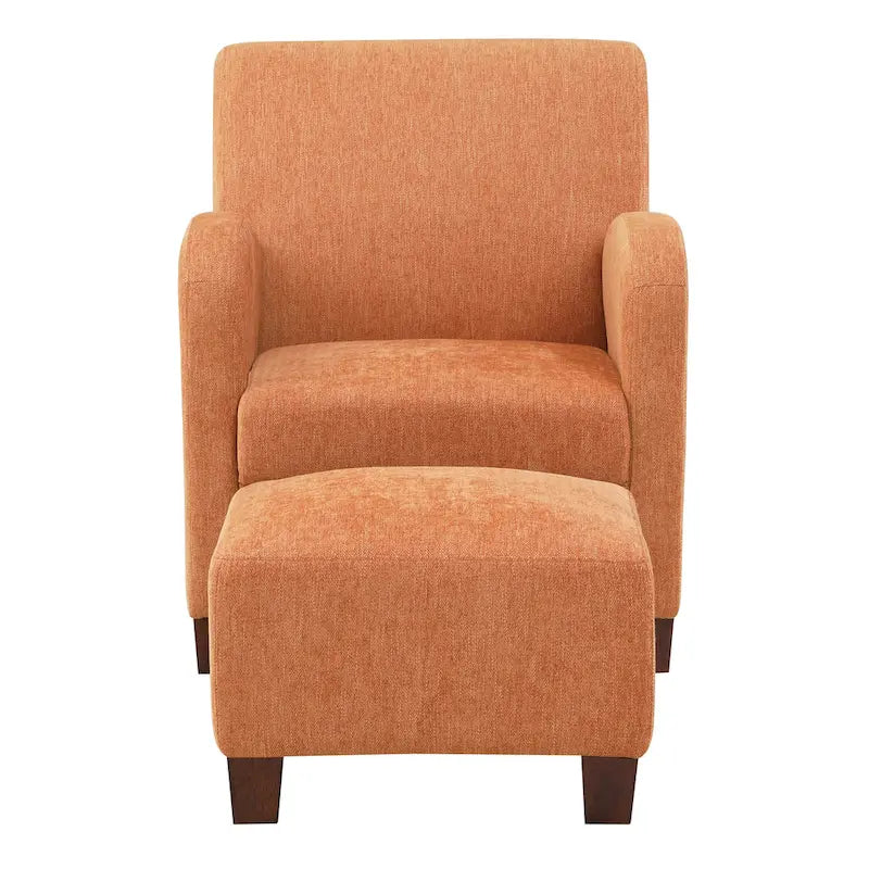 Fauteuil et pouf club à chevrons oranges, pieds expresso, 1 personne
