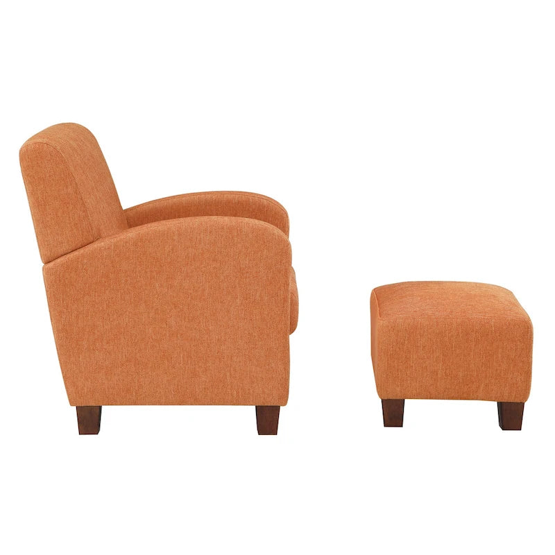 Fauteuil et pouf club à chevrons oranges, pieds expresso, 1 personne