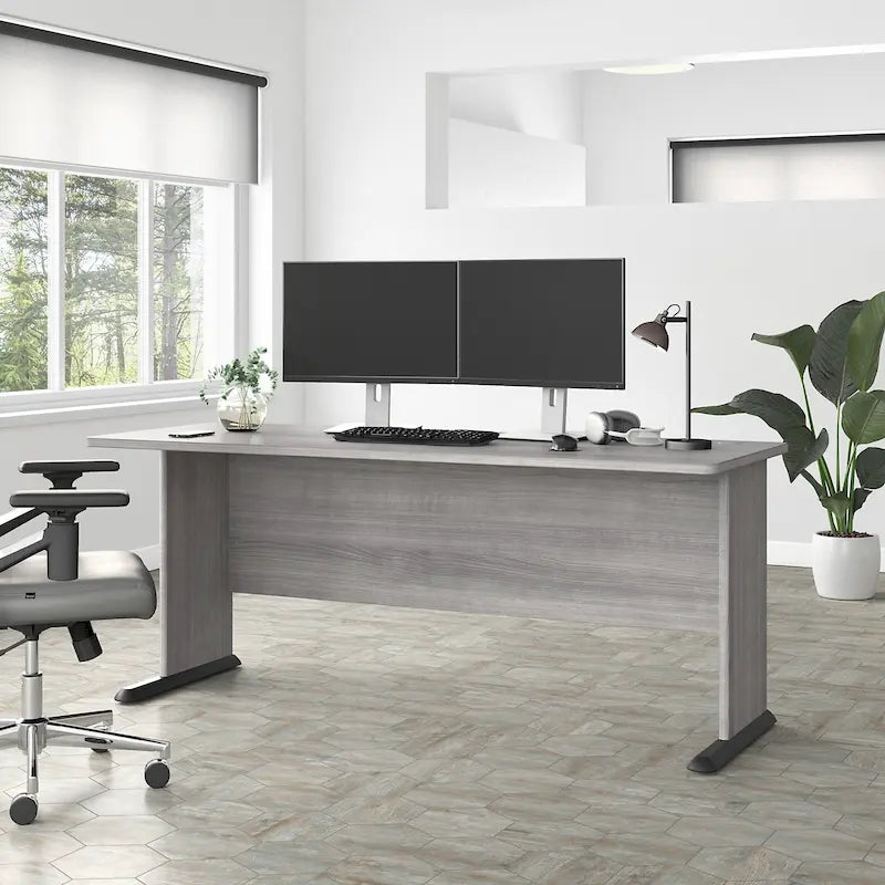72W Single-Person Computer Desk – Platinum Gray / White / Storm Gray