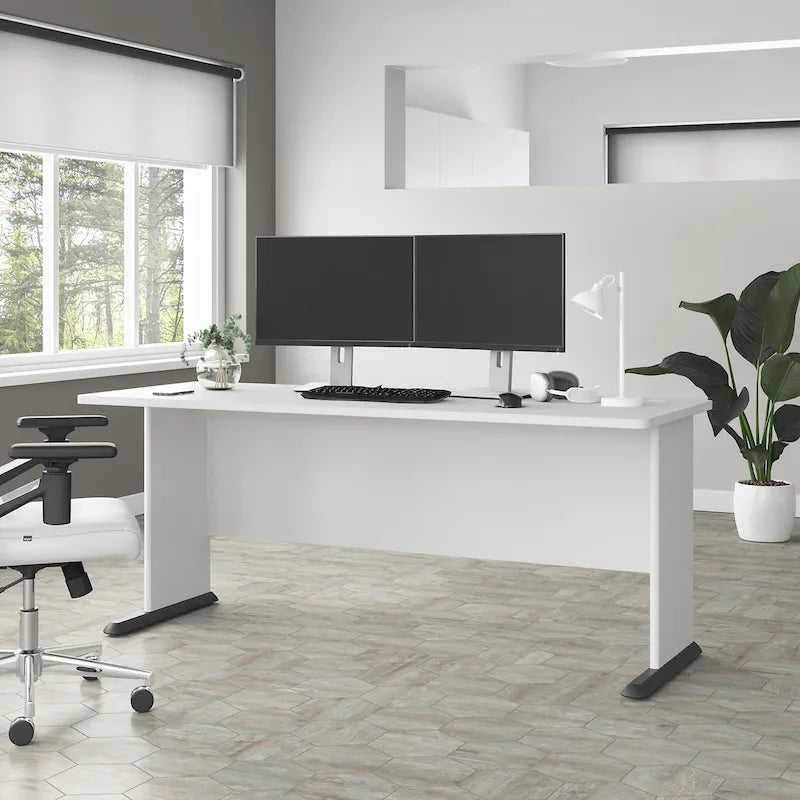 72W Single-Person Computer Desk – Platinum Gray / White / Storm Gray