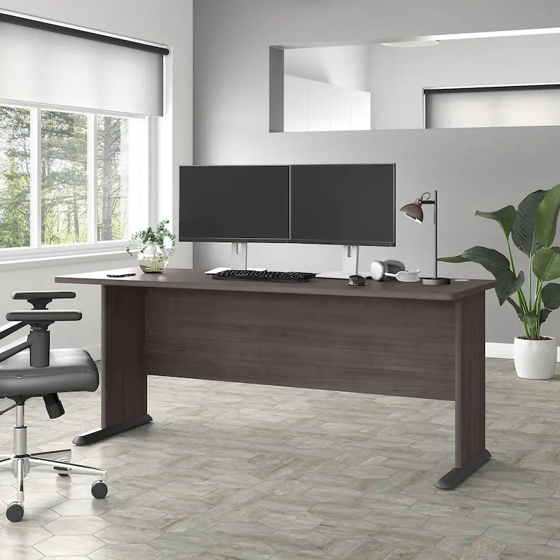 72W Single-Person Computer Desk – Platinum Gray / White / Storm Gray