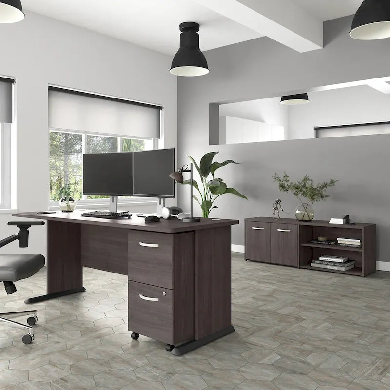 Bureau informatique individuel de 72 W – Gris platine / Blanc / Gris tempête