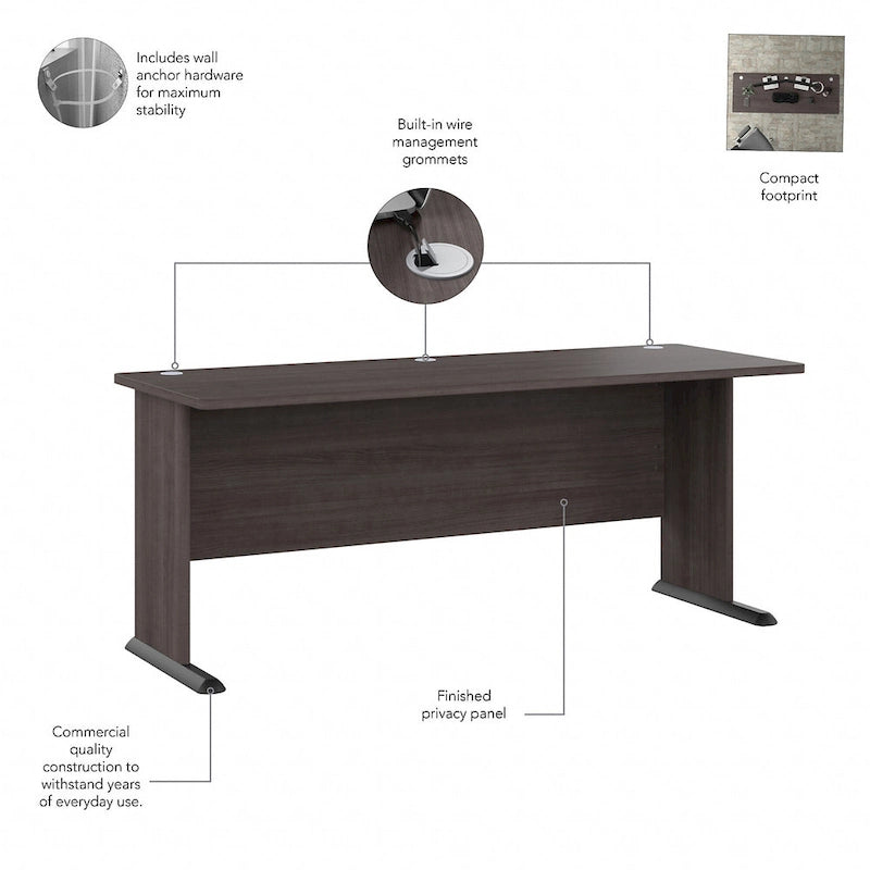 Bureau informatique individuel de 72 W – Gris platine / Blanc / Gris tempête